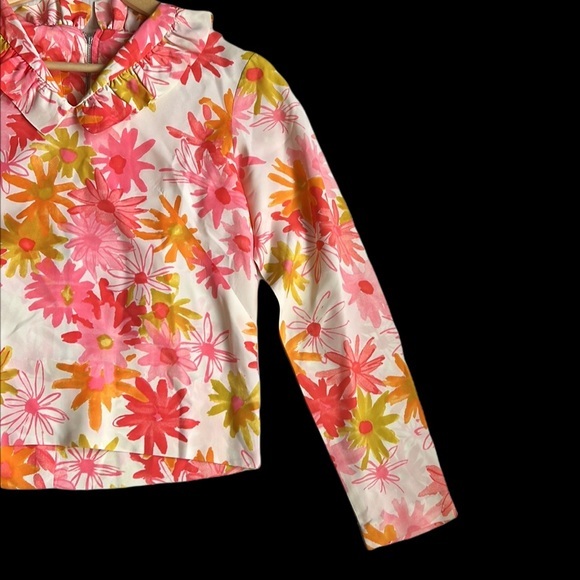 Vintage Carol Brent Pink Floral Print Ruffle Neckline Top - Picture 6 of 9